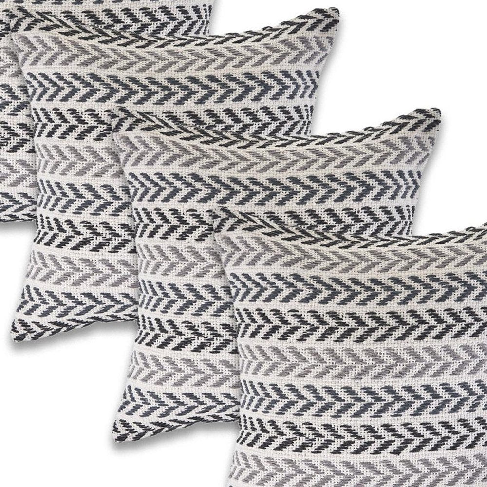 Set of Four 18" Gray And Black Chevron Cotton Throw Pillow Covers