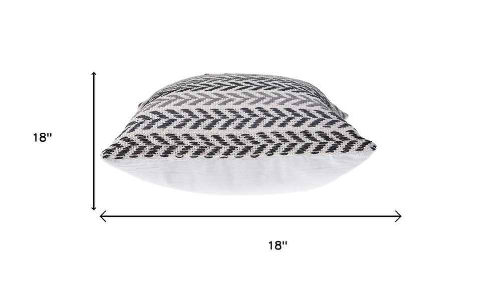 Set of Four 18" Gray And Black Chevron Cotton Throw Pillow Covers