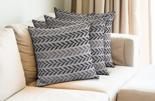 Set of Four 18" Gray And Black Chevron Cotton Throw Pillow Covers