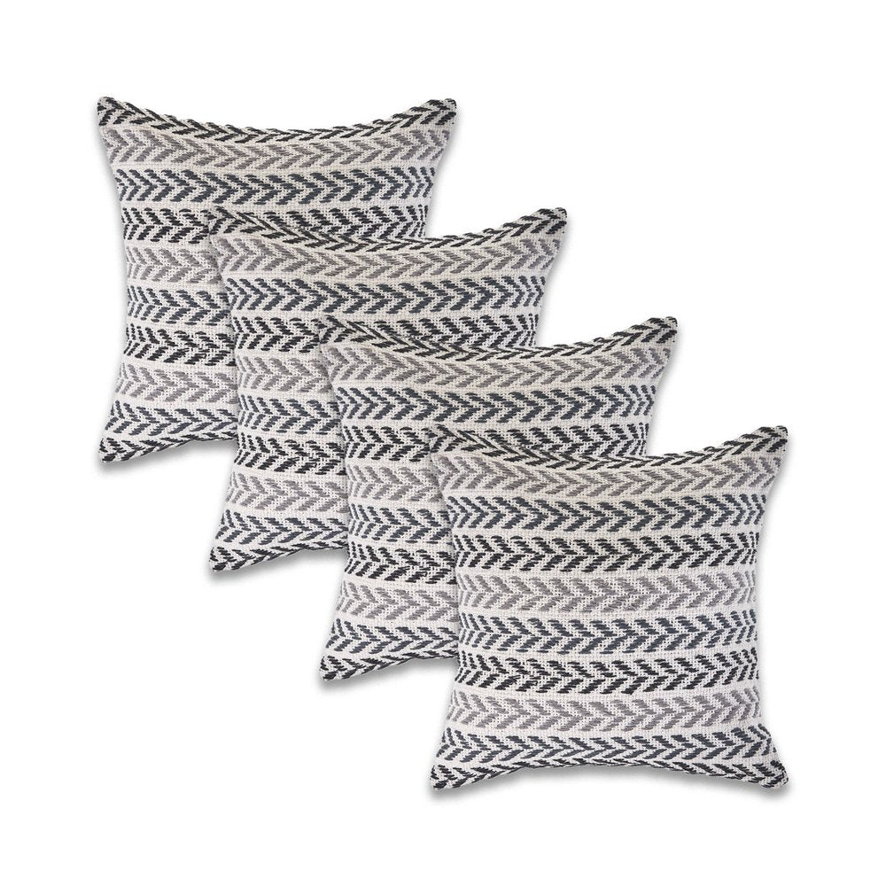 Set of Four 18" X 18" Black And Gray Lumbar Beach Chevron Cotton Throw Pillow Covers