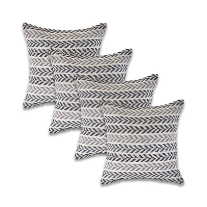 Set of Four 18" X 18" Black And Gray Lumbar Beach Chevron Cotton Throw Pillow Covers