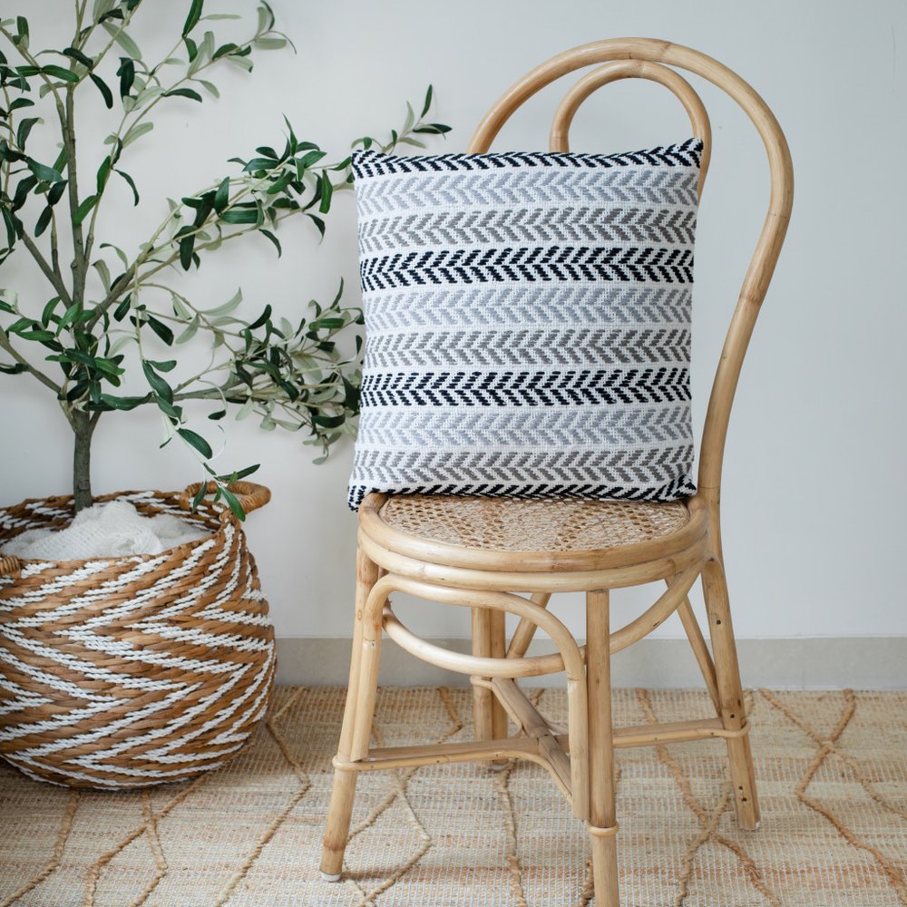 Set of Four 18" Gray And Black Chevron Cotton Throw Pillow Covers