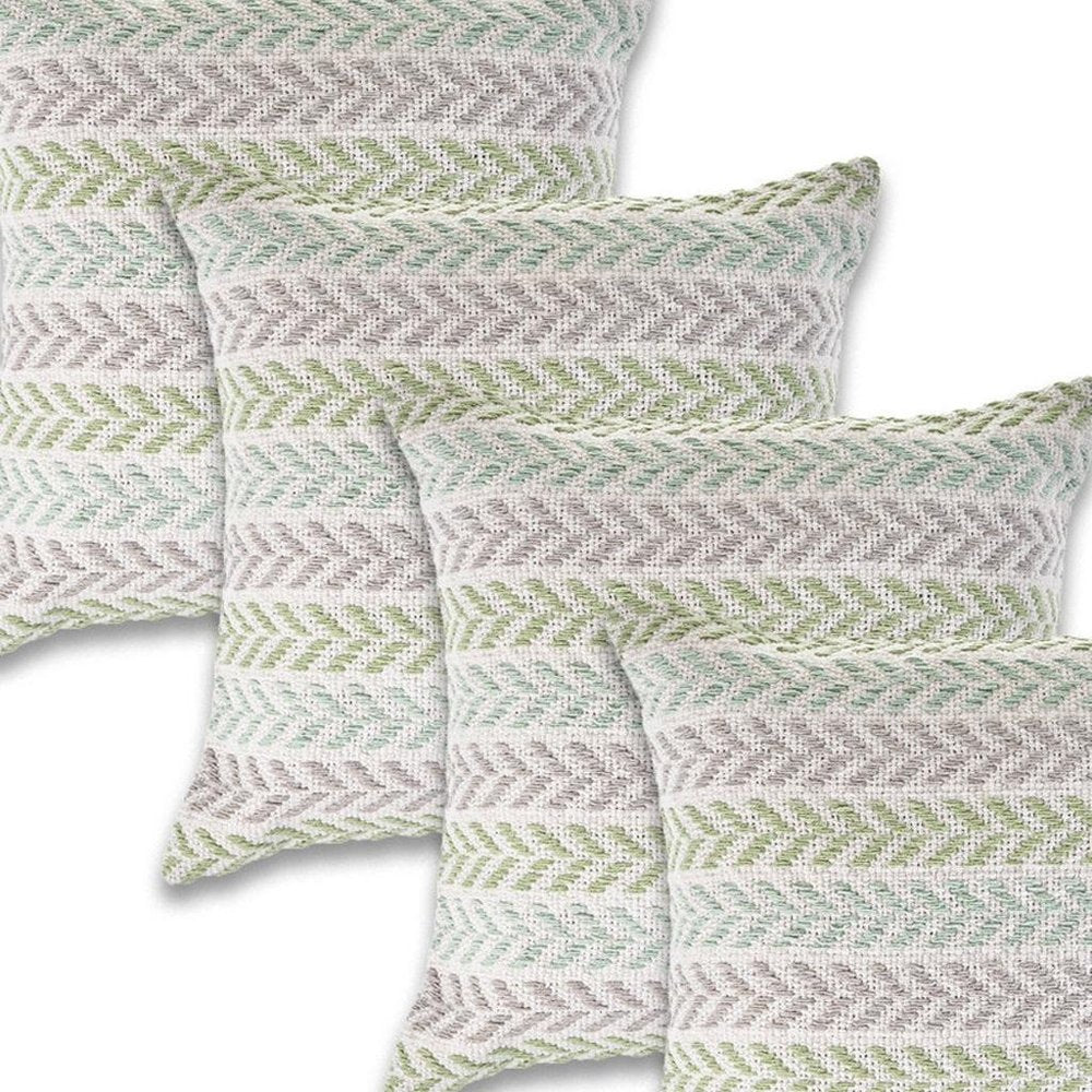 Set of Four 18" Green And Blue Chevron Cotton Throw Pillow Covers