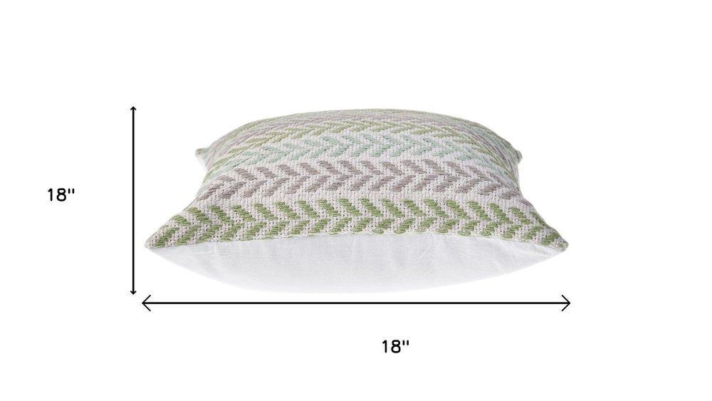 Set of Four 18" Green And Blue Chevron Cotton Throw Pillow Covers