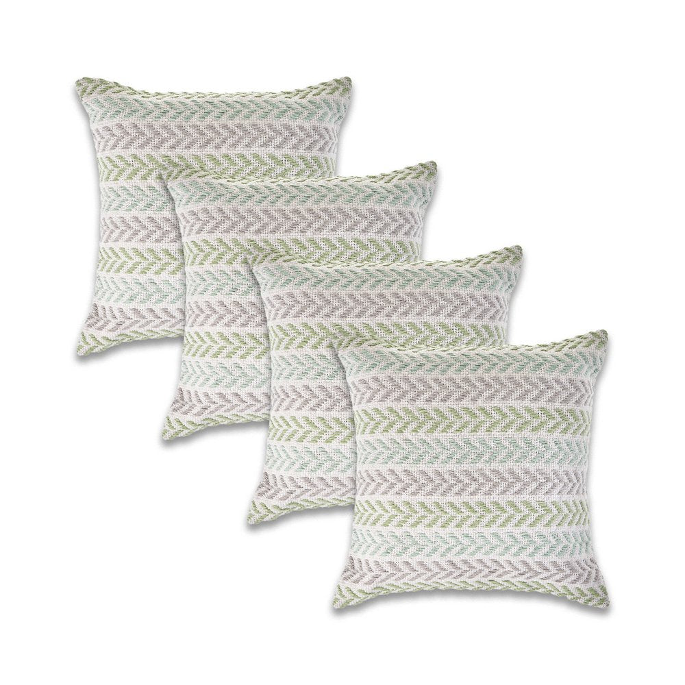 Set of Four 18" Green And Blue Chevron Cotton Throw Pillow Covers