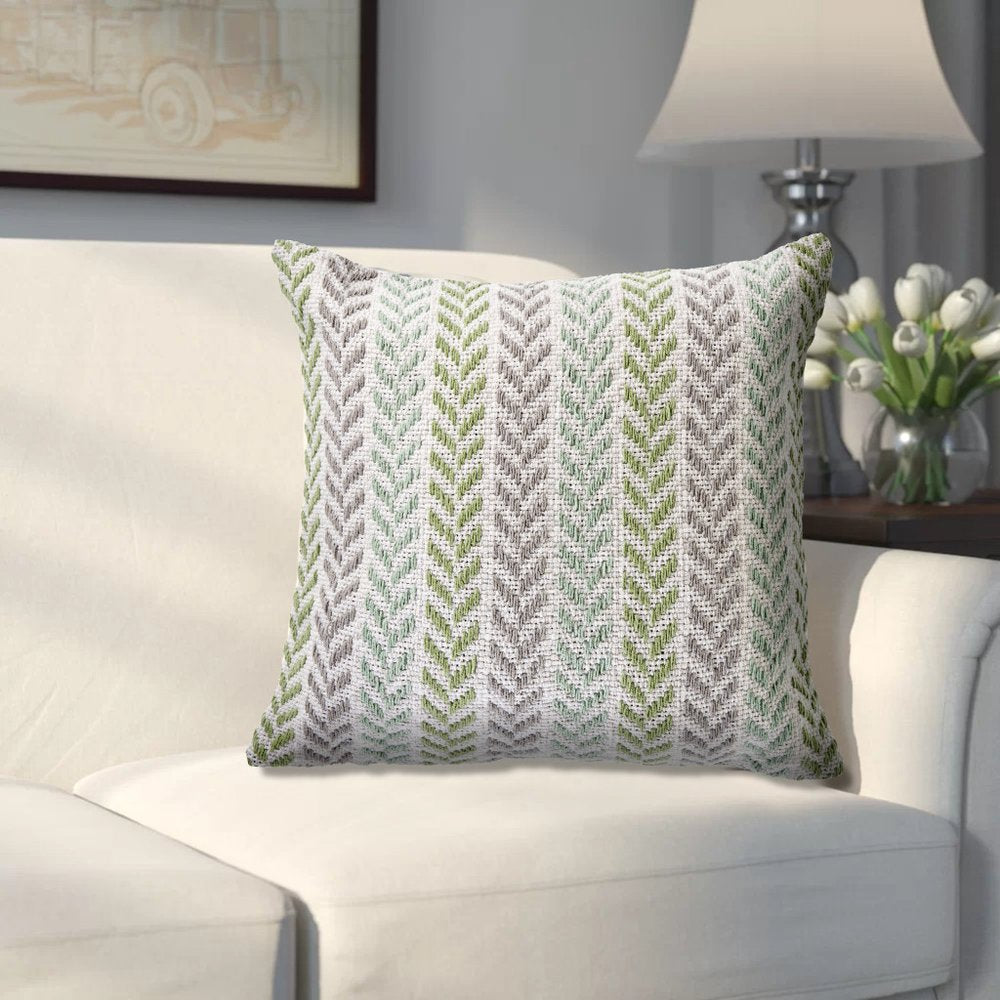 Set of Four 18" Green And Blue Chevron Cotton Throw Pillow Covers