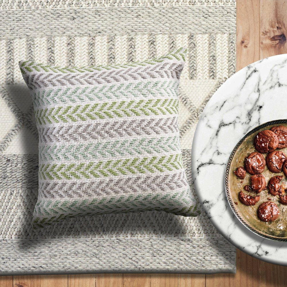 Set of Four 18" Green And Blue Chevron Cotton Throw Pillow Covers