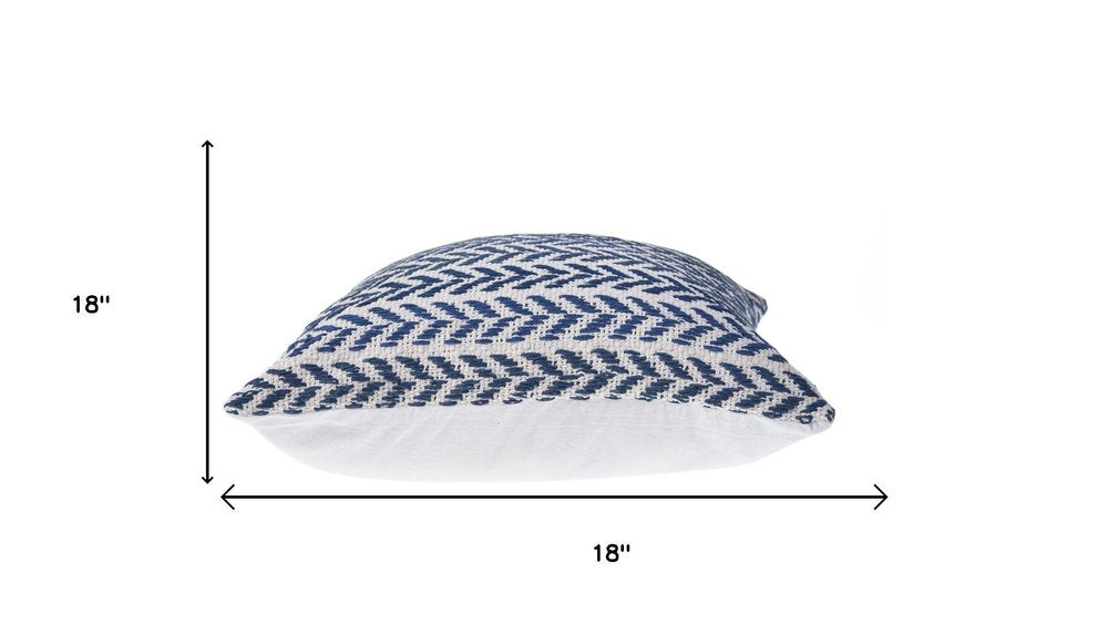 Set of Four 18" X 18" Blue And White Lumbar Beach Chevron Cotton Throw Pillow Covers
