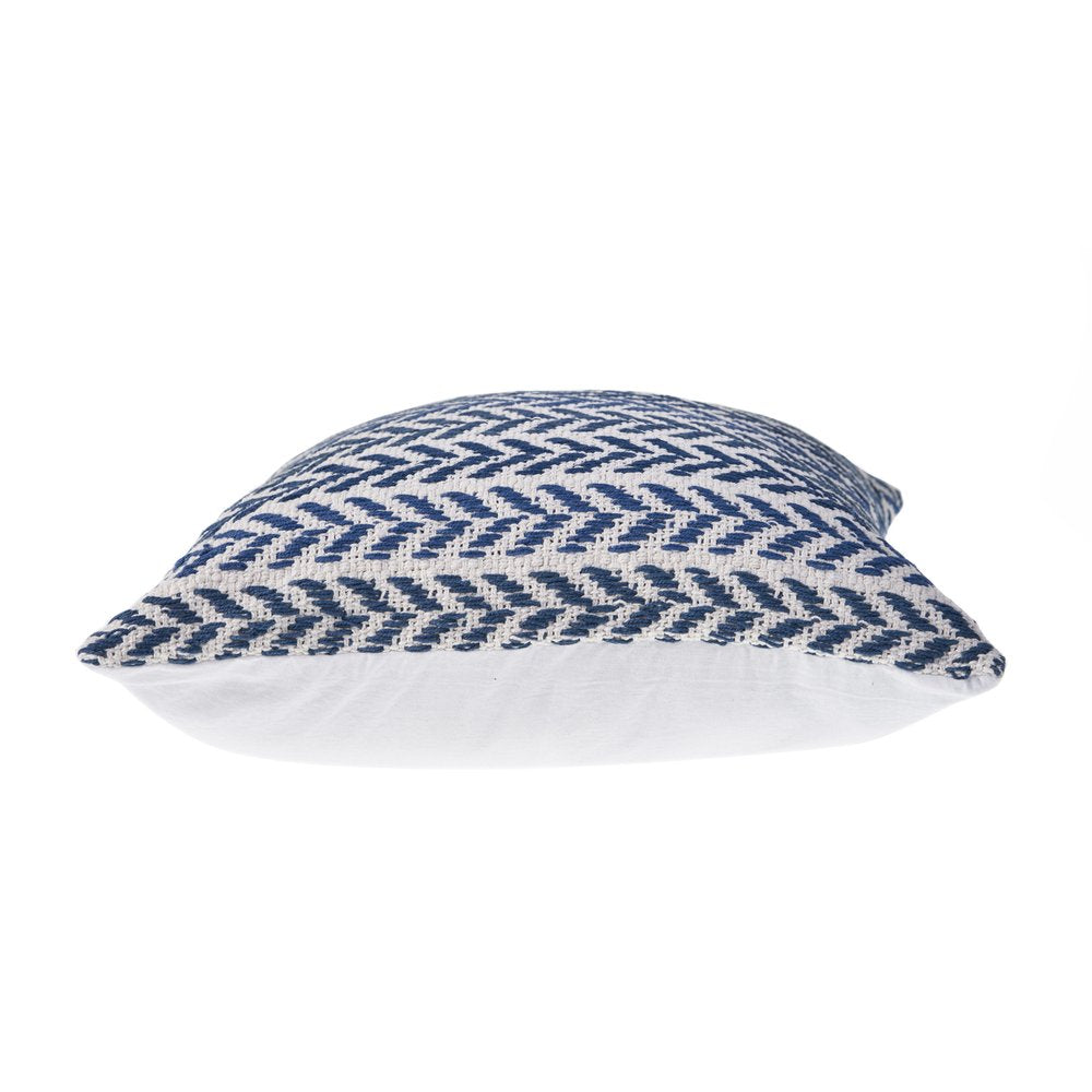 Set of Four 18" X 18" Blue And White Lumbar Beach Chevron Cotton Throw Pillow Covers