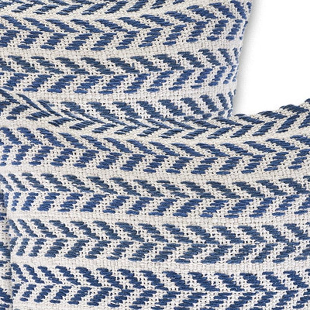 Set of Four 18" X 18" Blue And White Lumbar Beach Chevron Cotton Throw Pillow Covers