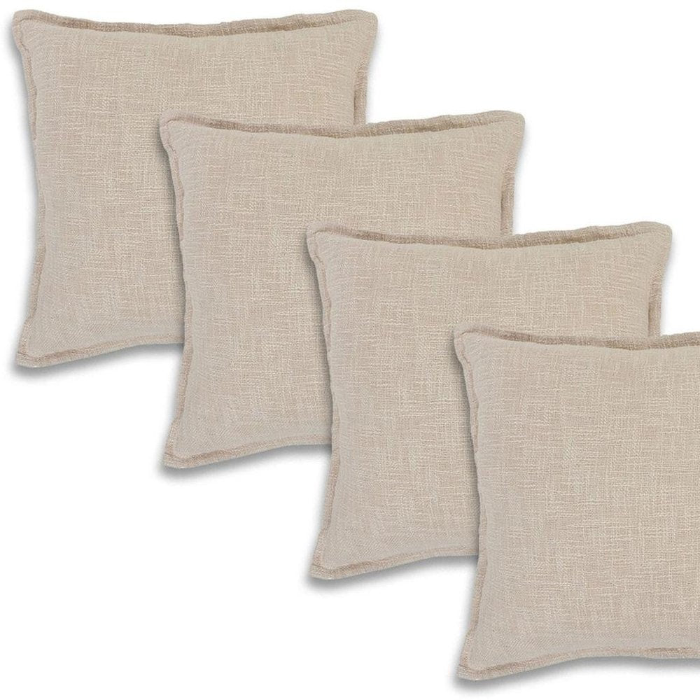 Set of Four 20" Beige Cotton Throw Pillow Covers