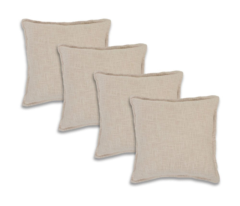 Set of Four 20" Beige Cotton Throw Pillow Covers