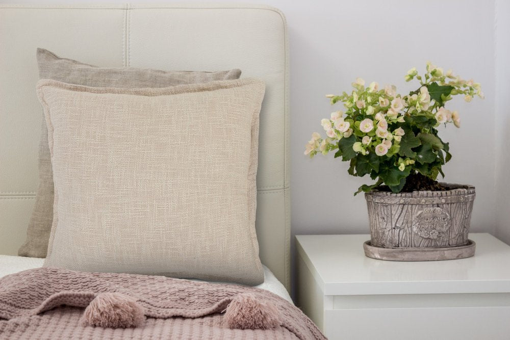 Set of Four 20" Beige Cotton Throw Pillow Covers