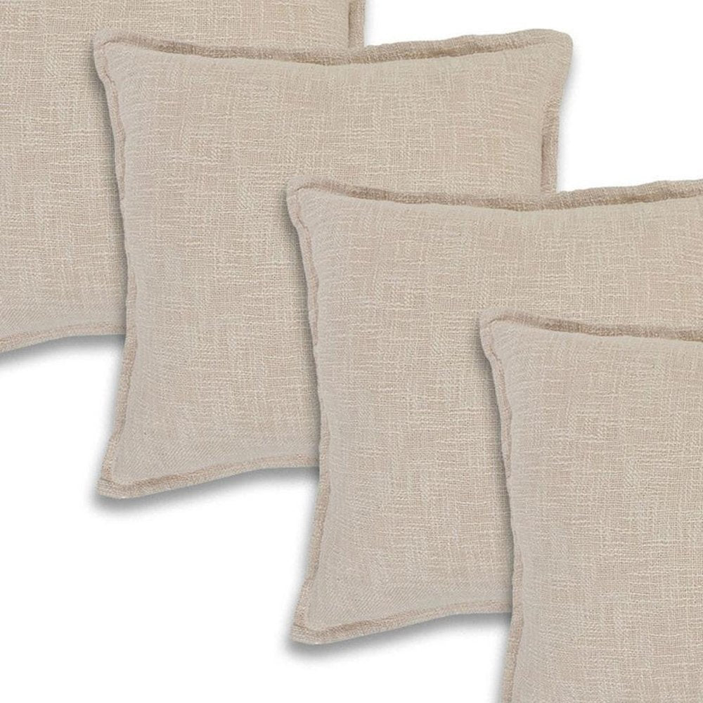 Set of Four 20" Beige Cotton Throw Pillow Covers