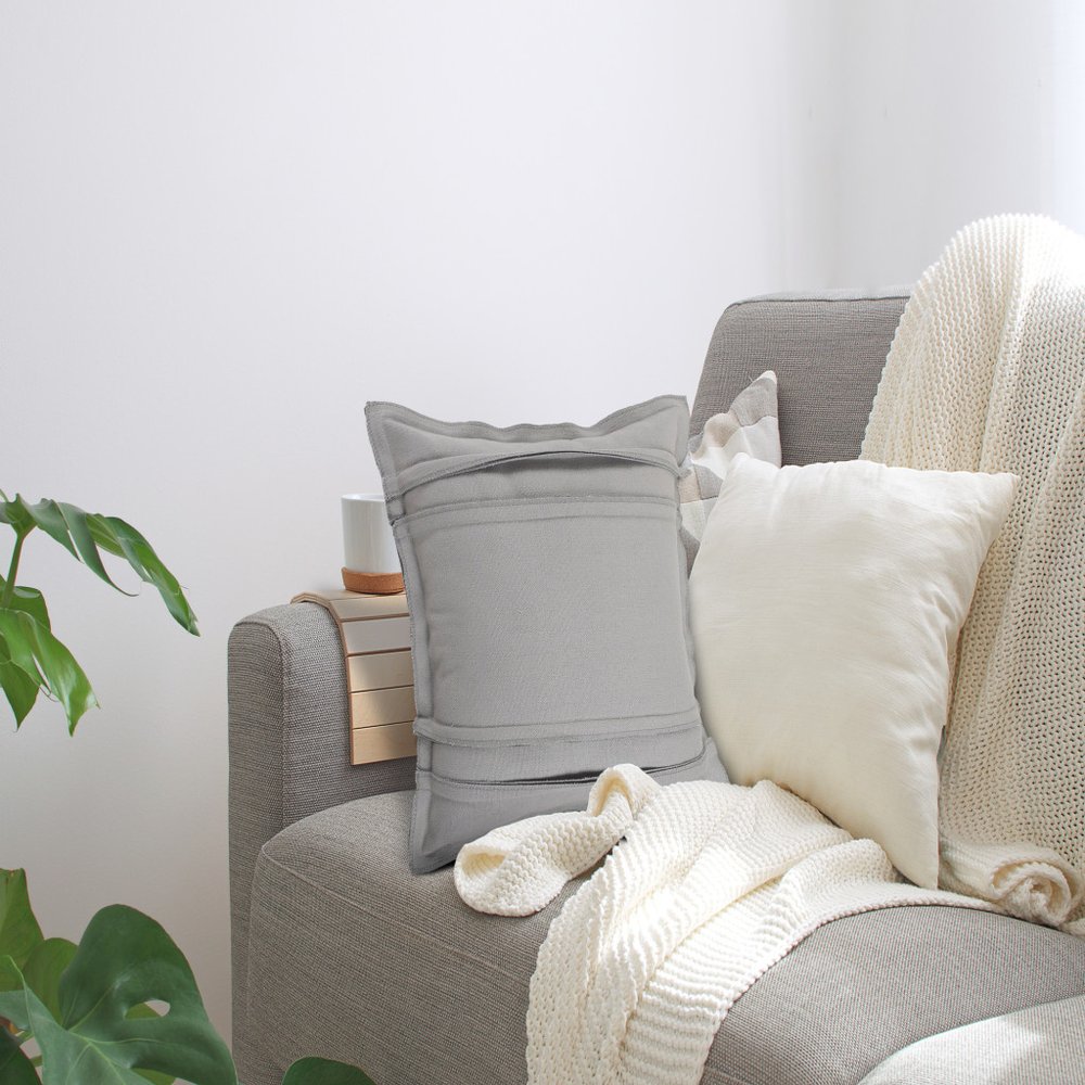 Set of Four 20" Gray Cotton Throw Pillow Covers