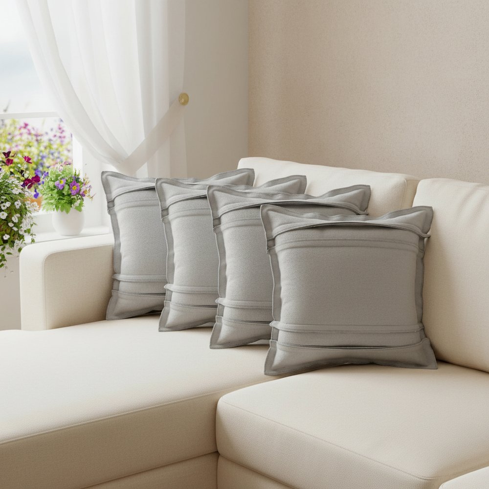 Set of Four 20" Gray Cotton Throw Pillow Covers