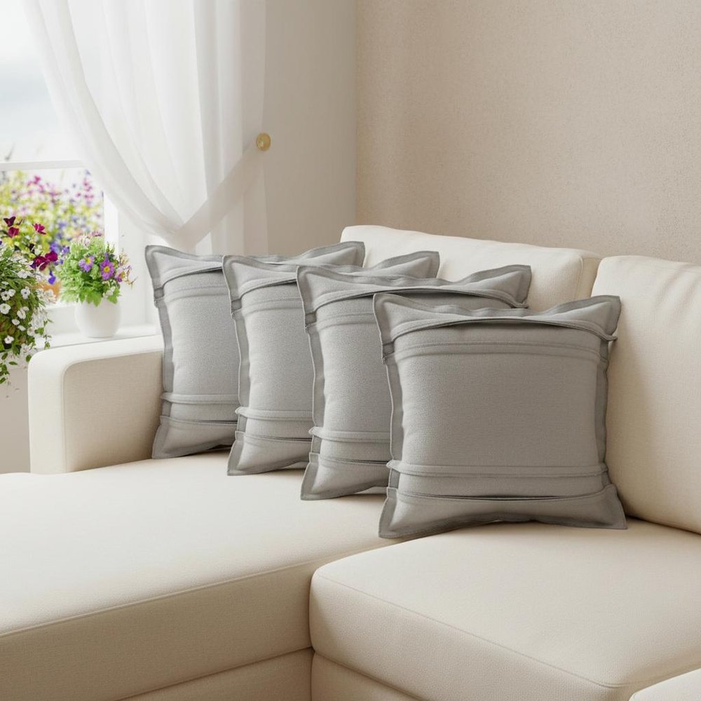 Set of Four 20" X 20" Gray Lumbar Cotton Throw Pillow Covers