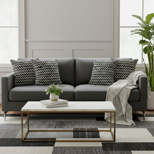 Set of Four 20" Black And White Geometric Polyester Blend Throw Pillow Covers