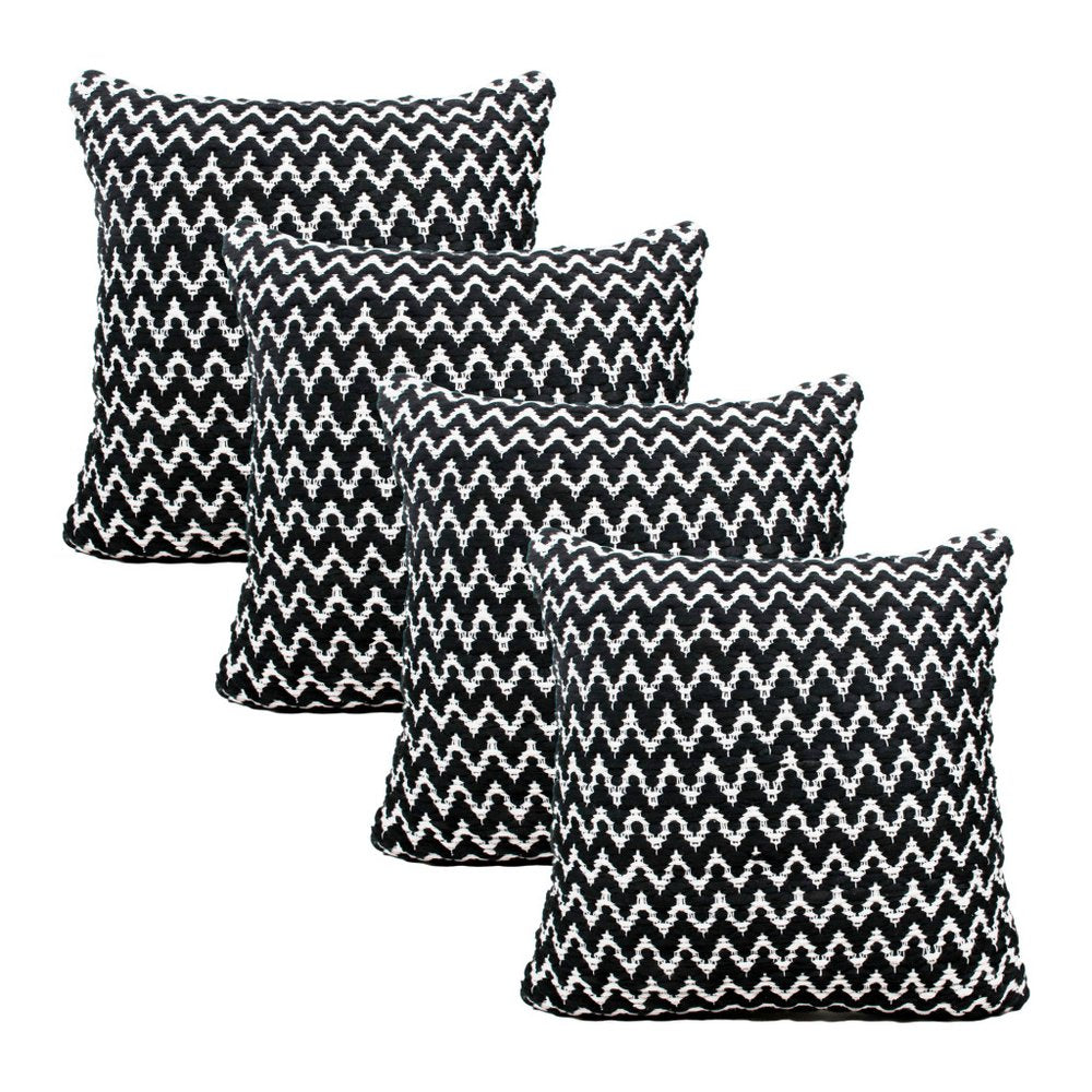 Set of Four 20" Black And White Geometric Polyester Blend Throw Pillow Covers