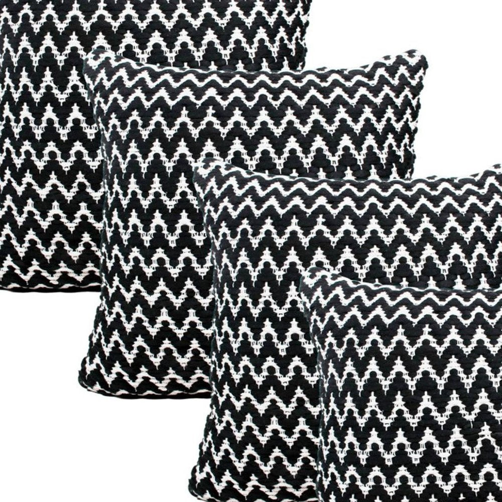 Set of Four 20" Black And White Geometric Polyester Blend Throw Pillow Covers