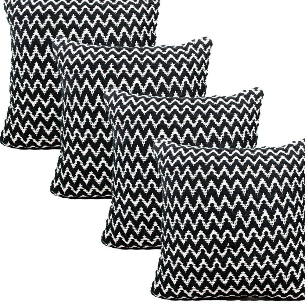 Set of Four 20" Black And White Geometric Polyester Blend Throw Pillow Covers