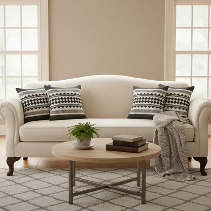Set of Four 20" Black And White Geometric Cotton Blend Throw Pillow Covers