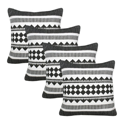 Set of Four 20" X 20" Black And White Lumbar Geometric Cotton Blend Throw Pillow Covers