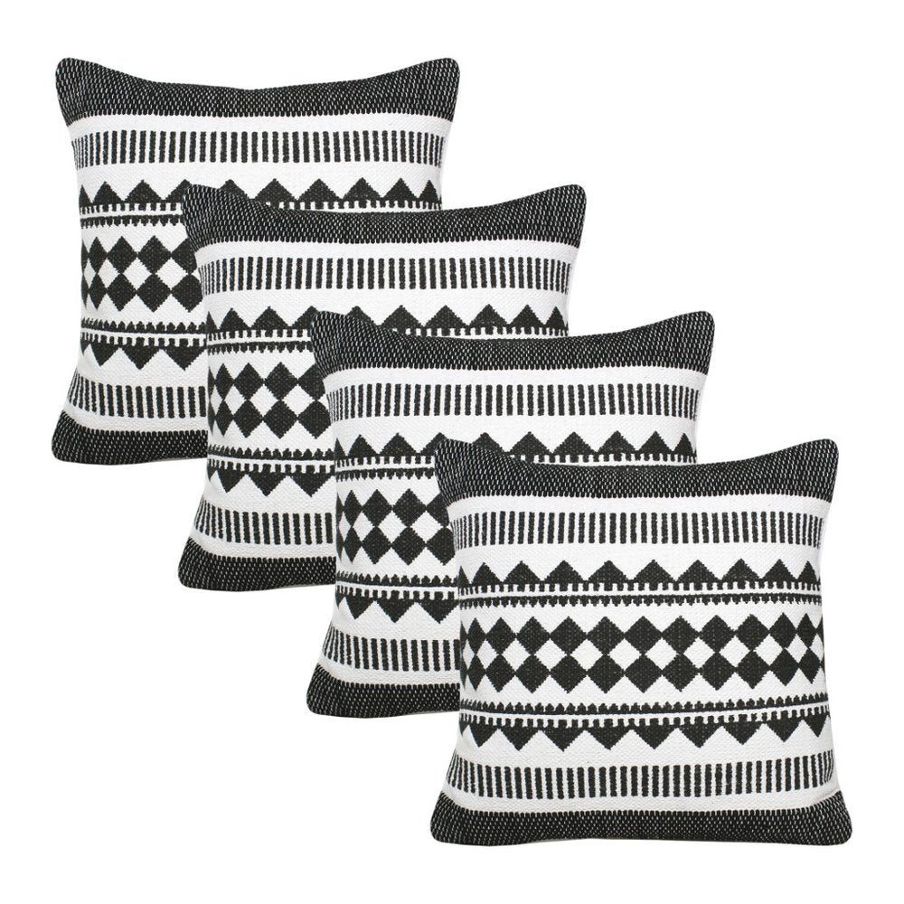 Set of Four 20" Black And White Geometric Cotton Blend Throw Pillow Covers