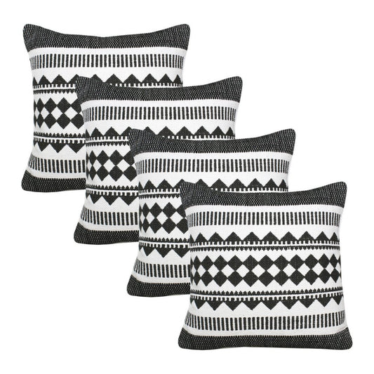 Set of Four 20" X 20" Black And White Lumbar Geometric Cotton Blend Throw Pillow Covers