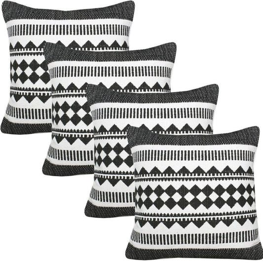 Set of Four 20" X 20" Black And White Lumbar Geometric Cotton Blend Throw Pillow Covers