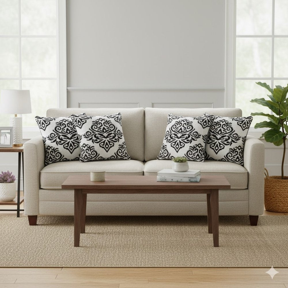 Set of Four 20" White And Black Damask Cotton Blend Throw Pillow Covers