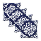 Set of Four 20" X 20" Blue And White Lumbar Damask Cotton Blend Throw Pillow Covers