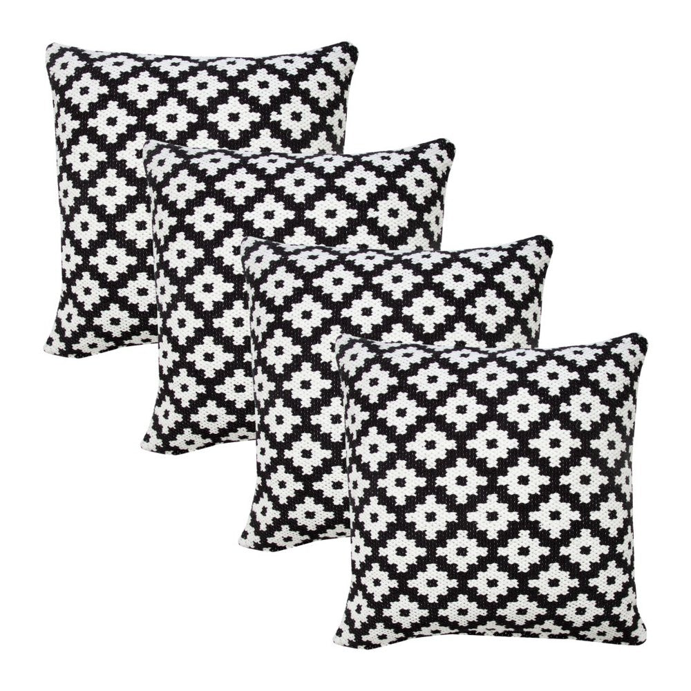 Set of Four 20" Black And White Geometric Cotton Blend Throw Pillow Covers