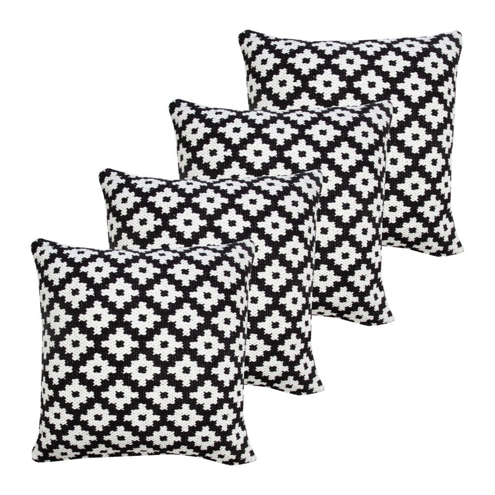 Set of Four 20" Black And White Geometric Cotton Blend Throw Pillow Covers