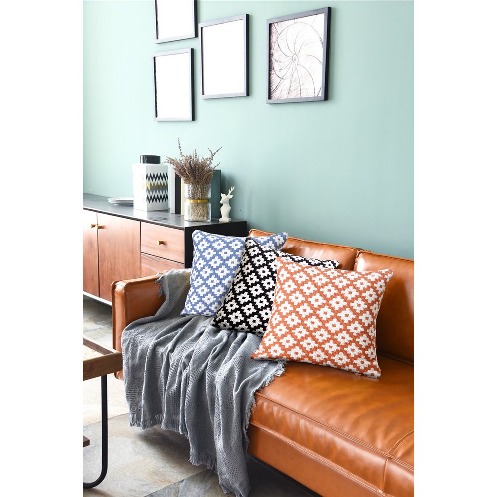 Set of Four 20" Blue And White Geometric Cotton Blend Throw Pillow Covers