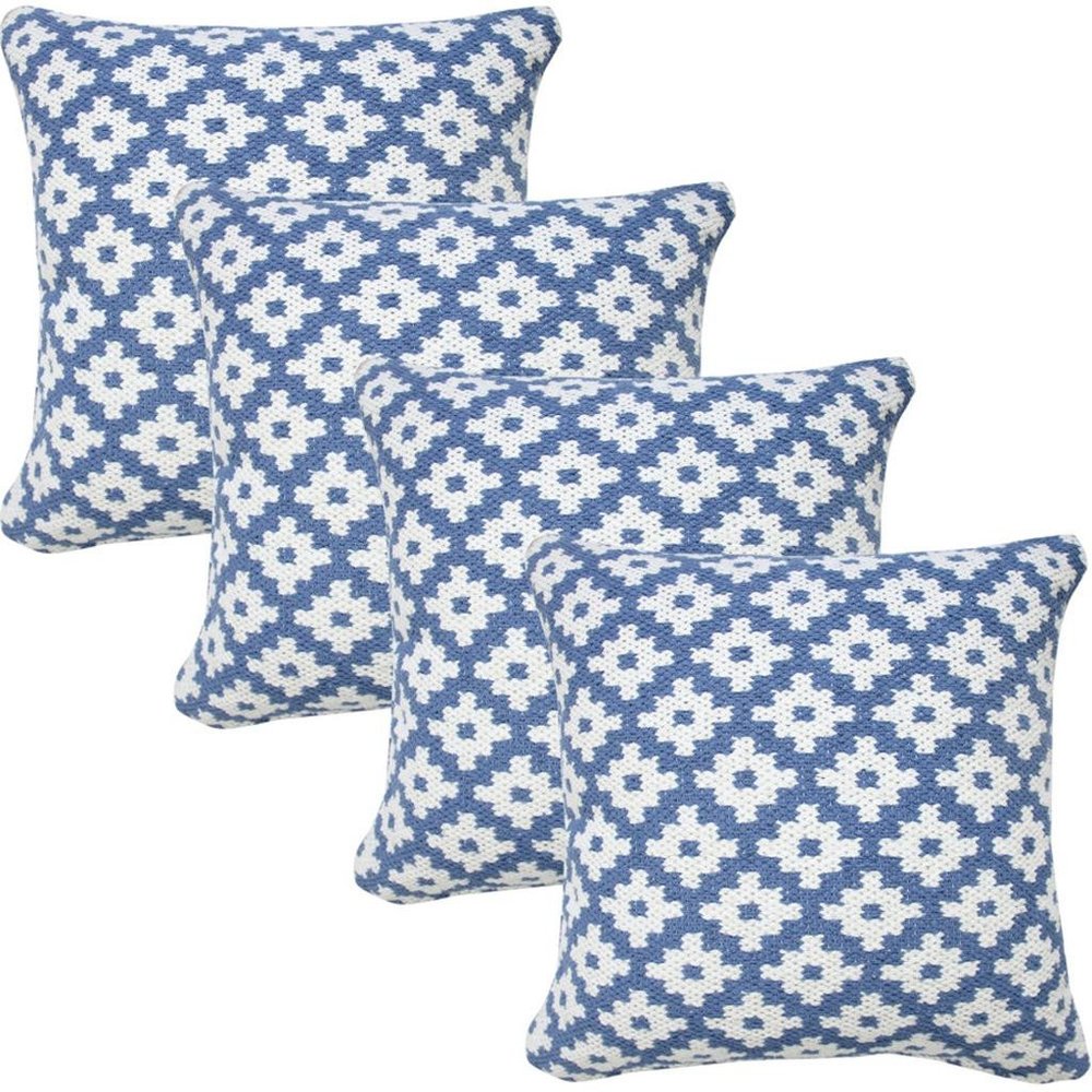 Set of Four 20" Blue And White Geometric Cotton Blend Throw Pillow Covers