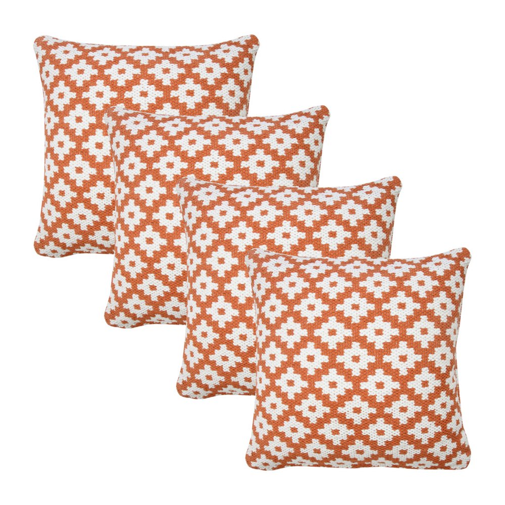 Set of Four 20" Orange And White Geometric Cotton Blend Throw Pillow Covers