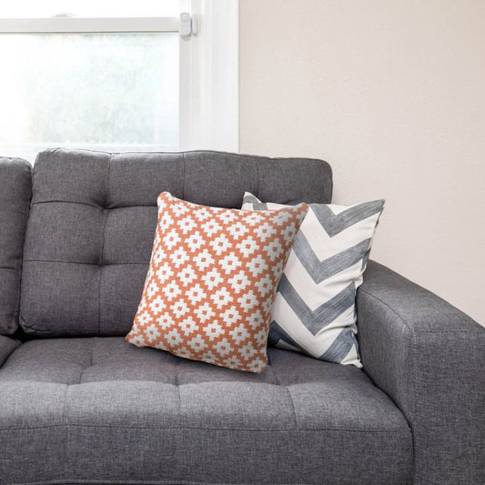 Set of Four 20" Orange And White Geometric Cotton Blend Throw Pillow Covers