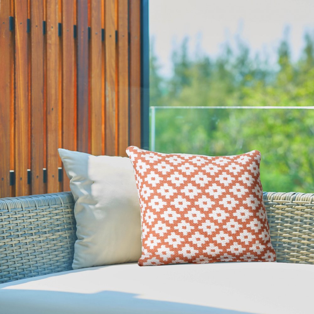 Set of Four 20" Orange And White Geometric Cotton Blend Throw Pillow Covers