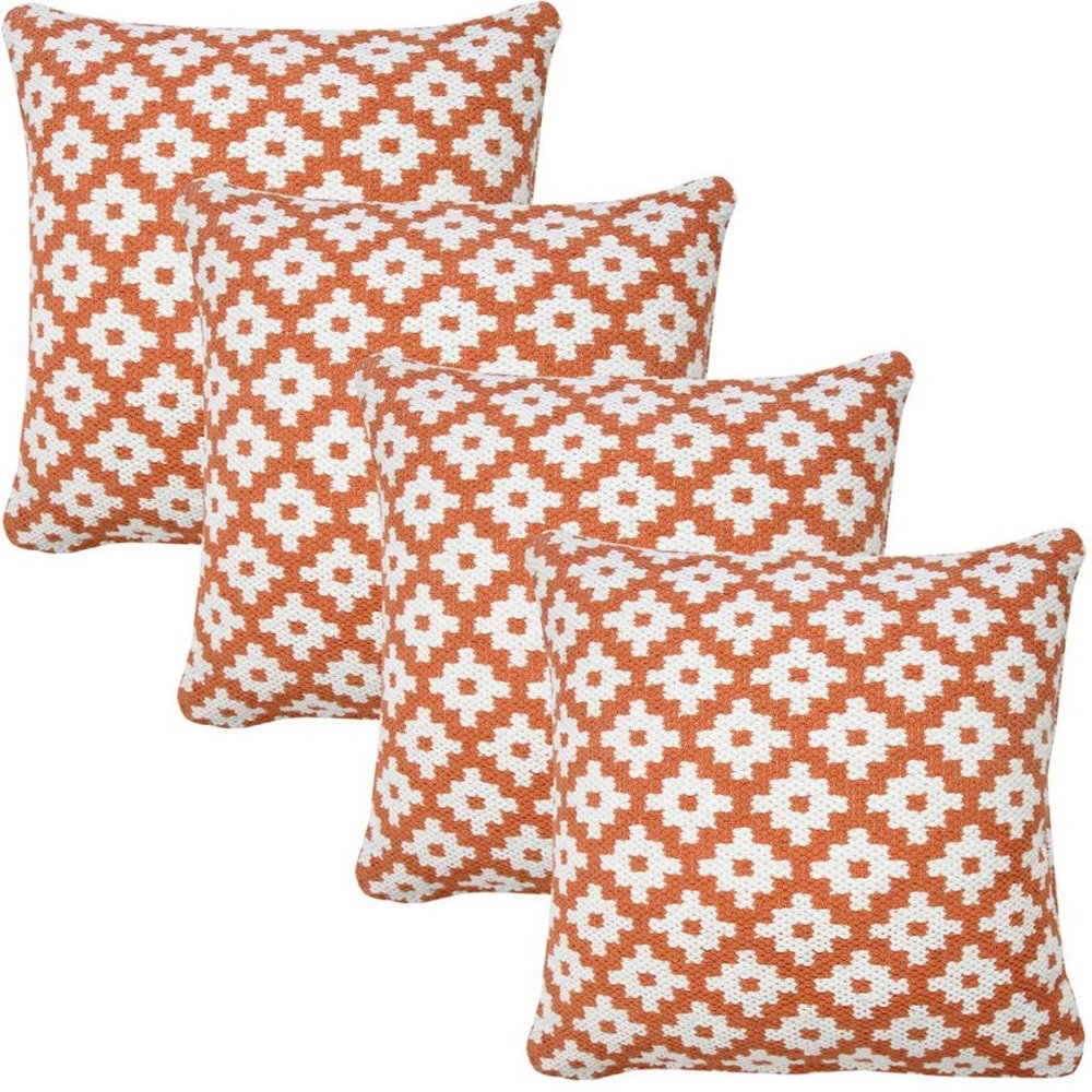 Set of Four 20" Orange And White Geometric Cotton Blend Throw Pillow Covers