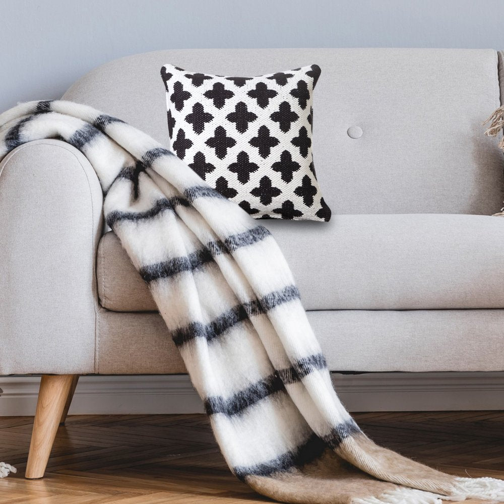 Set of Four 20" White And Black Geometric Cotton Blend Throw Pillow Covers