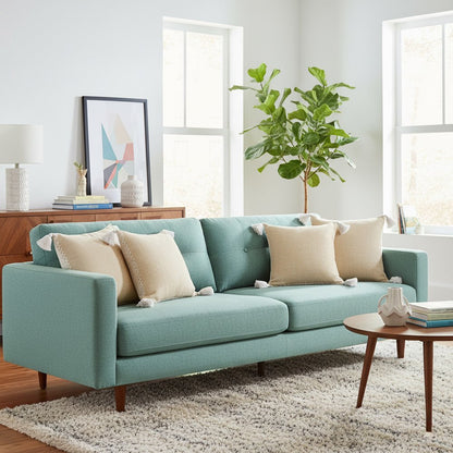 Set of Four 20" Tan And White Geometric Cotton Throw Pillow Covers