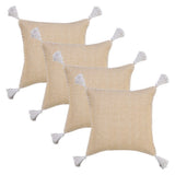 Set of Four 20" X 20" Tan And White Lumbar Geometric Cotton Throw Pillow Covers with Tassels