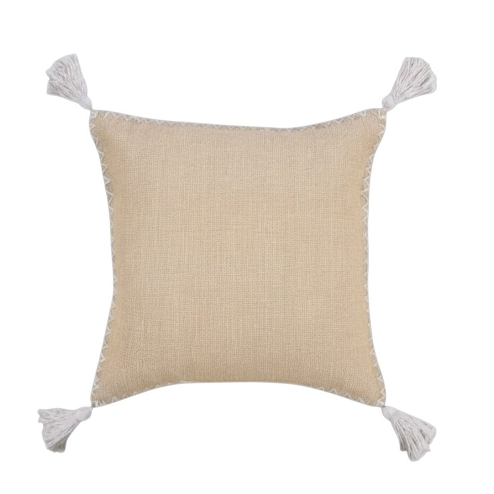 Set of Four 20" X 20" Tan And White Lumbar Geometric Cotton Throw Pillow Covers with Tassels