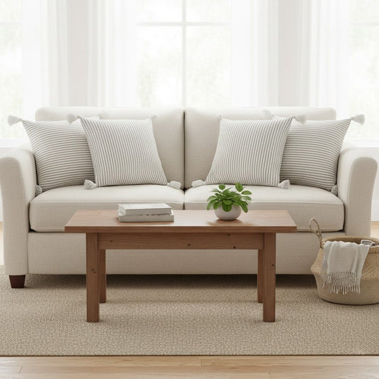 Set of Four 20" Gray And White Striped Cotton Throw Pillow Covers