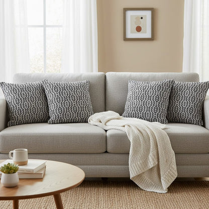 Set of Four 20" Black And White Geometric Cotton Throw Pillow Covers