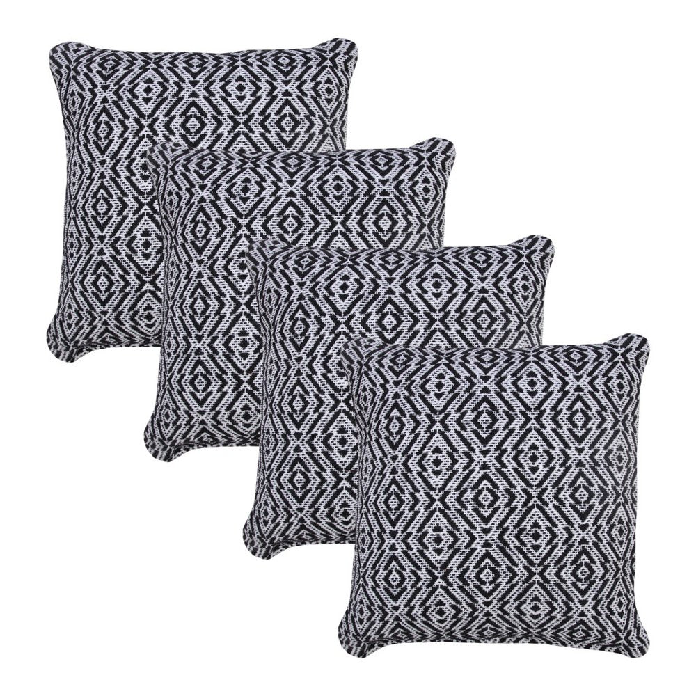 Set of Four 20" Black And White Geometric Cotton Throw Pillow Covers