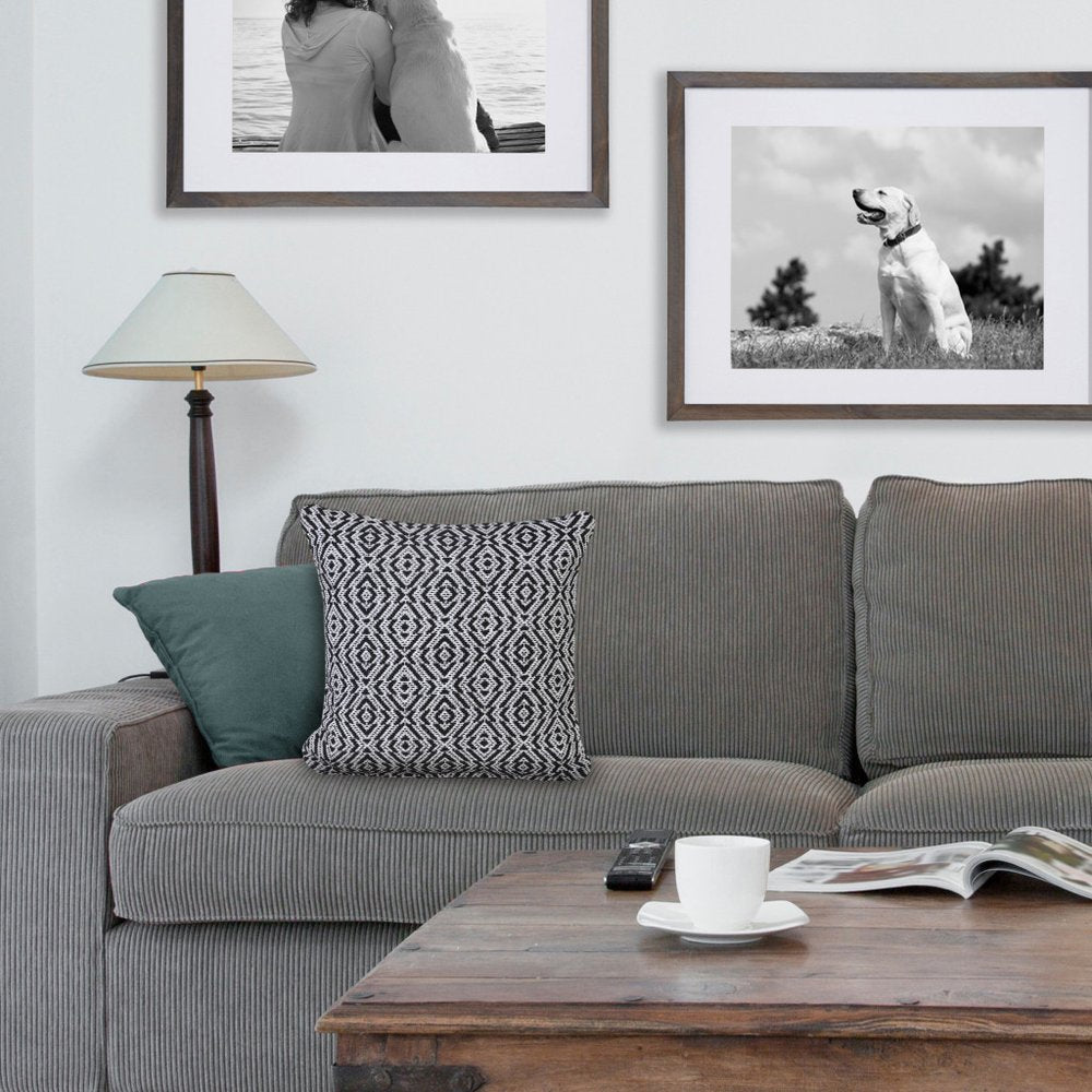 Set of Four 20" Black And White Geometric Cotton Throw Pillow Covers