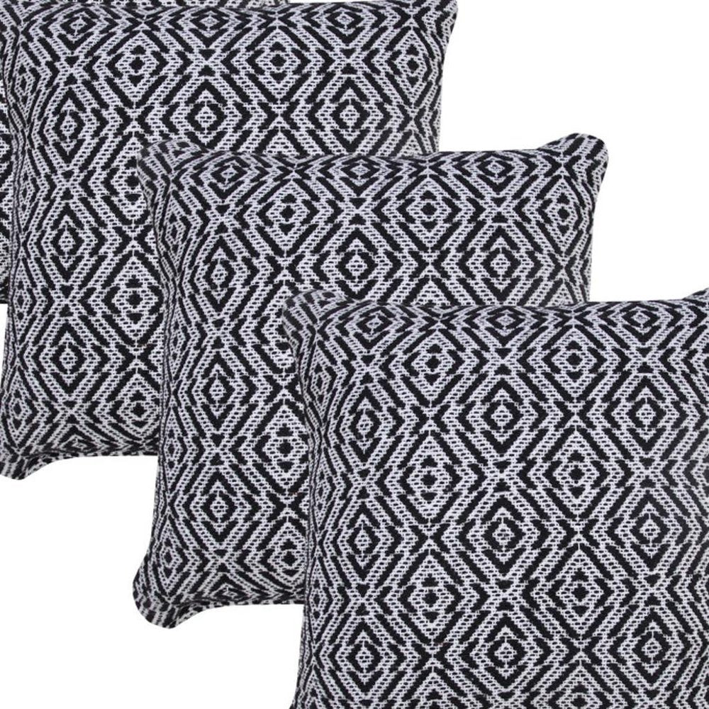 Set of Four 20" Black And White Geometric Cotton Throw Pillow Covers