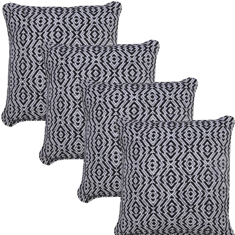 Set of Four 20" Black And White Geometric Cotton Throw Pillow Covers